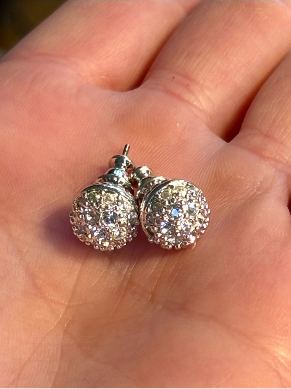Swarovski Swan Signed Pavé Crystal Dome Sphere Stud Earrings Silver Tone